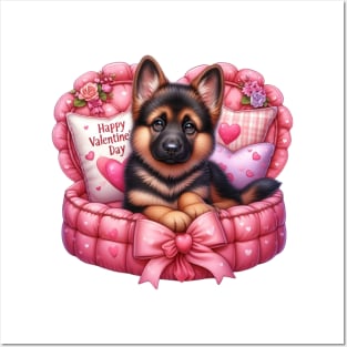 Valentine German Shepherd Dog in Bed Posters and Art